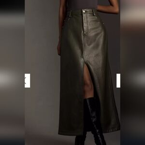 Anthopologie Pilcro Olive Green Vegan Leather Skirt Size 12